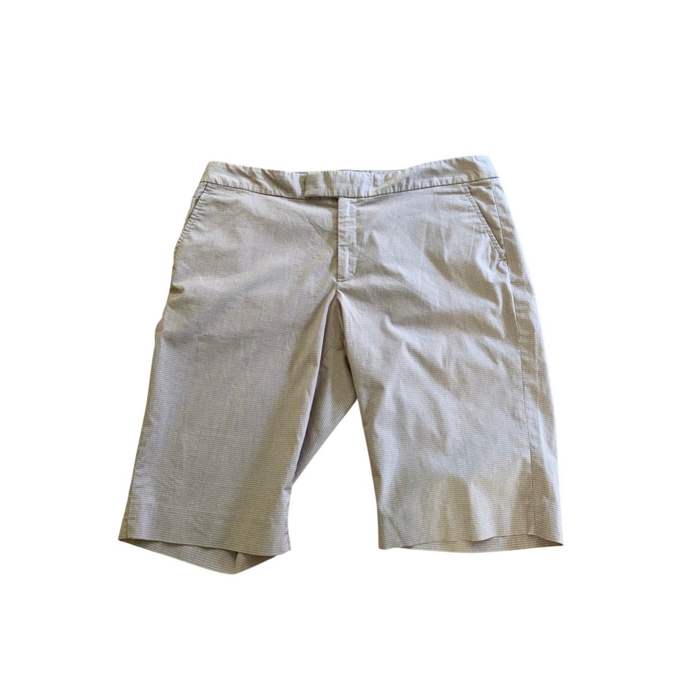 Banana Republic Women's Size 12 Bermuda Shorts Pink Gray Micro Check Preppy
